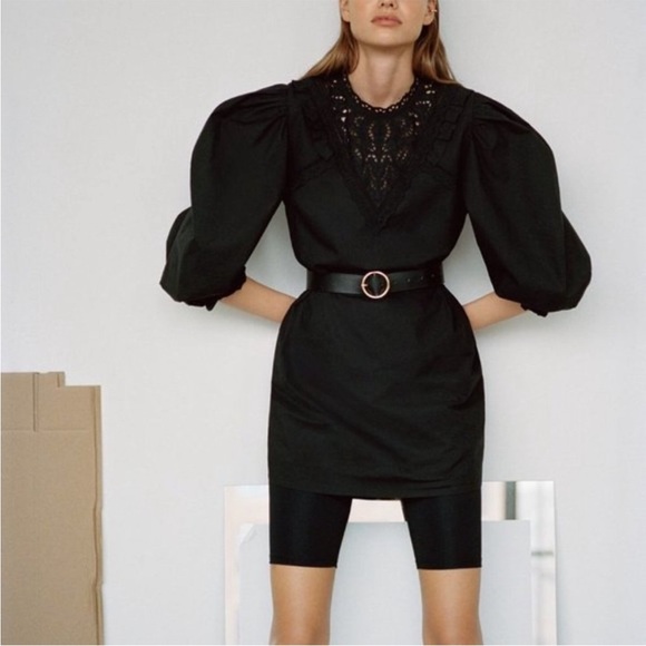 NWT ZARA Voluminous Sleeve Poplin Mini Dress Size M - Picture 2 of 15